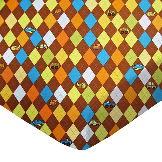 SheetWorld Fitted 100% Cotton Percale Pack N Play Sheet Fits Graco Square Play Yard 36 x 36, Argyle Brown Transport, Made in USA