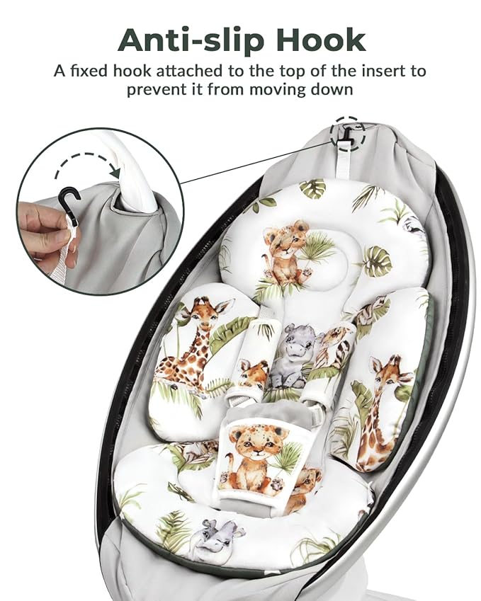 Infant Insert Compatible with 4moms Mamaroo Swing and Infant Carseat, Including 3 Replacement Balls, Reversible Newborn Insert for Baby Swing, Stroller, Bouncer, Soft Fabric - Animals