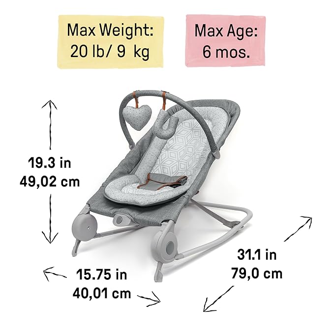 Summer by Ingenuity 2-in-1 Bouncer & Rocker Duo (Heather Gray) Convenient and Portable Rocker and Bouncer for Babies Includes Soft Toys and Soothing Vibrations