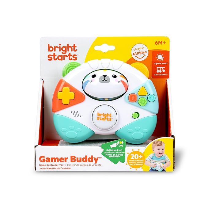 Bright Starts Gamer Buddy Baby Game Controller Toy, Tiger, Video Game Sound Effects and Melodies, Lights Up, 6 Months and Up
