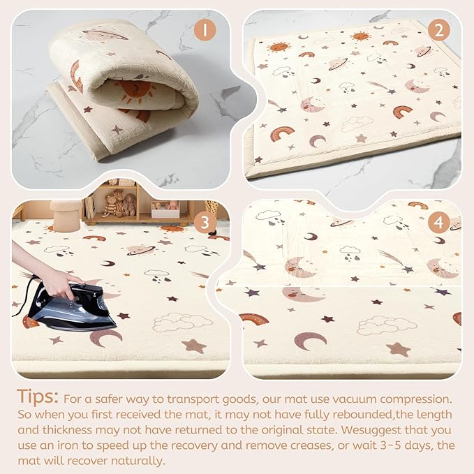 STARUIA Baby Play Mat for Floor, 1.1" Thick Memory Foam Tummy Time Mats, Soft Flannel Nursery Rug, Non Slip Crawling Mat for Toddlers, Kids, Playpen, Tatami Style for Living Room(59" X 79", Sky)