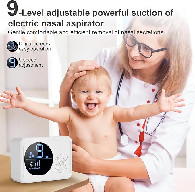 Electric Nasal Aspirator for Suction of Nasal passages with 9-Level Adjustable Powerful Suction,10 Music Available and 3 Level Night Light