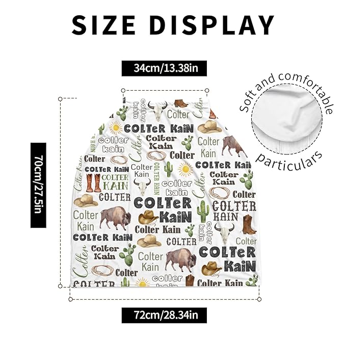 Personalized Baby Car Seat Cover Stroller Canopy: Custom Name Newborn Baby Boy Girl Elastic Cowboy Nursing Cover for Moms First Birthday Gift Animals(one Size)