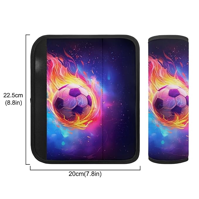 Biyejit Galaxy Fire Soccer Car Seat Belt Covers for Kids, 2 Packs Toddlers Stroller Cartoon Seat Strap Covers, Soft Car Seat Straps Shoulder Pads Seat Belt Protectors for Boys
