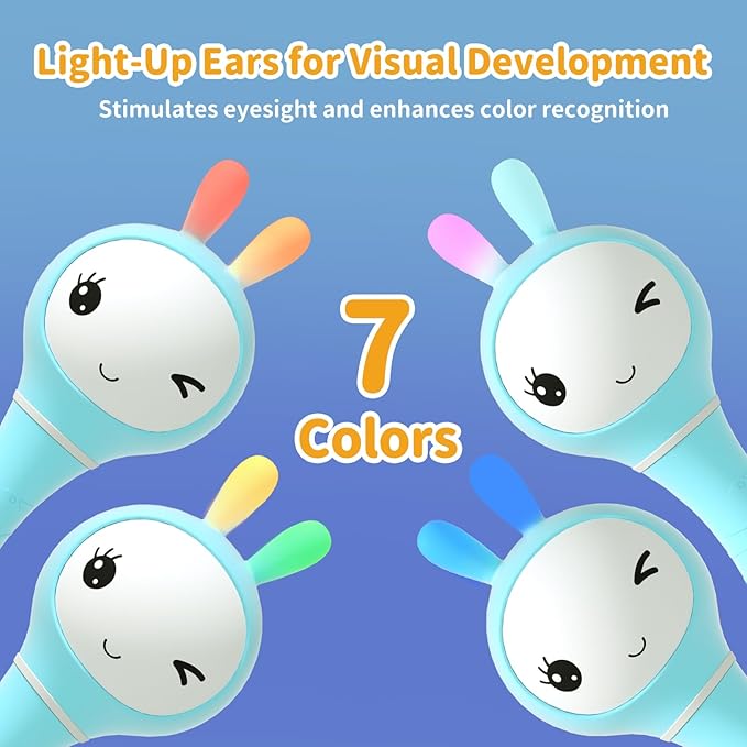 alilo Smarty Bunny Baby Rattle Musical Light Up Toys, Infants Newborns Baby Toys 0-3-6-12-18-24 Months,1 Year Old Boy Girl Easter Gifts, 4 Music Modes and Color Recognition Function with 9 Color Card