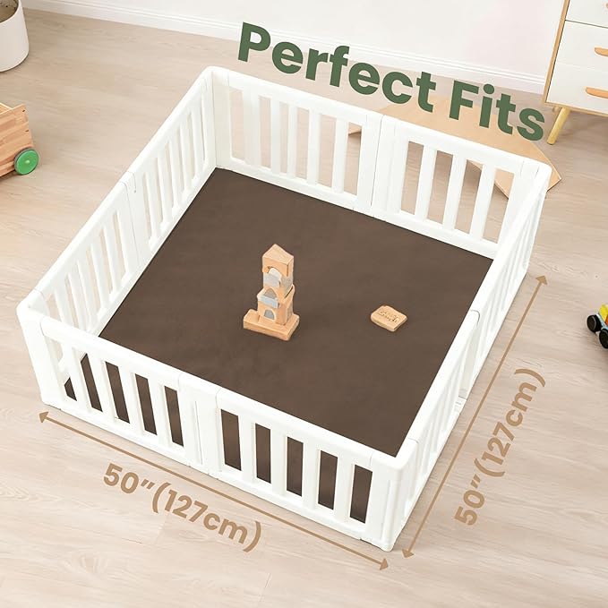 Huloo Sleep Baby Play Mat for Floor,1.3" Thick Elasti-Foam 50"×50" Playpen Mat for Tummy Time,Water Repellent Soft Coral Velvet for Toddler,Infant,Kids,Non-Slip Backing Safe for Crawling(Dark Brown)