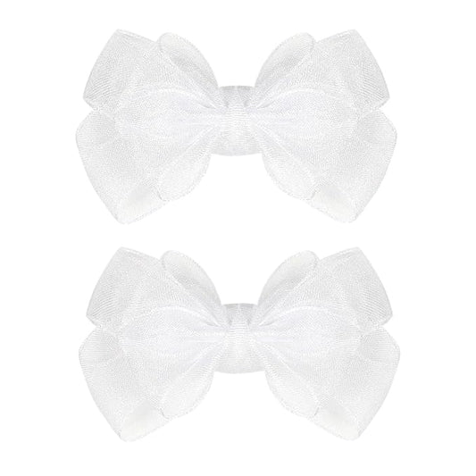 3.5-Inch Organza Hair Bows for Girls - Elegant Sheer Ribbon Alligator Clips for Toddlers, Kids, and Teens - Pack of 2, White