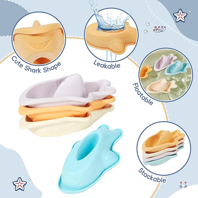 Baby Bath Toys, 21PCS Mold Free Bath Toys for Kids Ages 1-3 with Montessori Shape Sorter and Educational Stacking Cups for Babies 6-12 Months, Tub Water Pool Beach Toy for Toddler 1-3 with Storage Bin