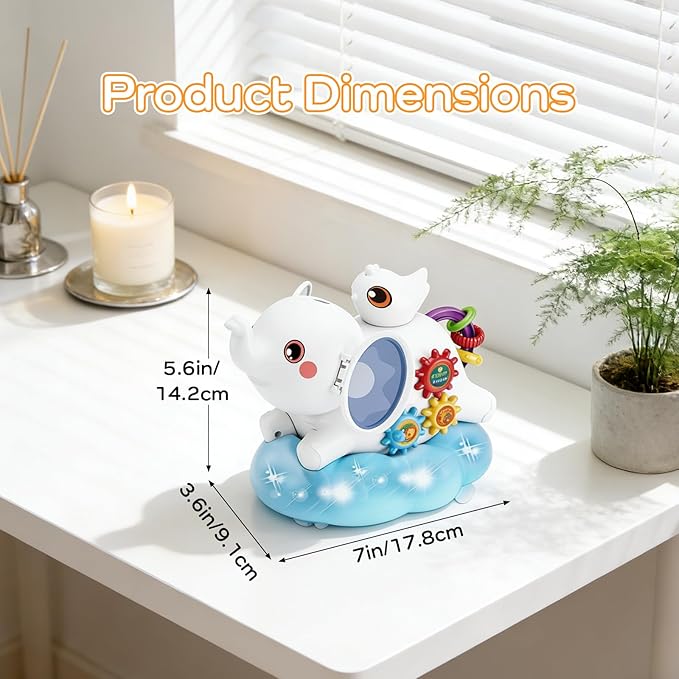 Baby Elephant Musical Crawling Toy with Lights, Sounds, Blowing Ball, Infant Sensory Toys, Birthday Gifts for Kids Boy Girl 3 4 5 6 7 8 Years