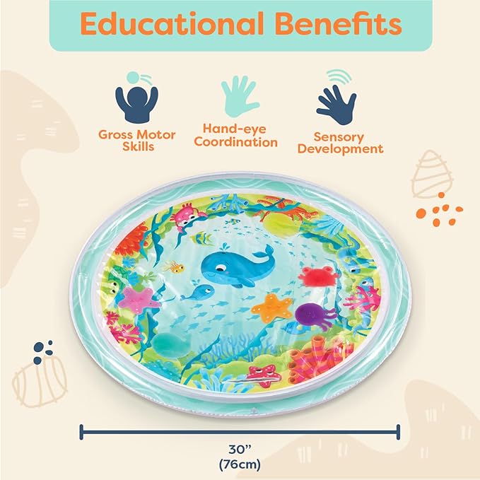 B. toys – Baby Inflatable Tummy Time Mat 6 Removable Sea Animals Water Activity Mat for Babies Easy to Clean – 6+ Months Wonder Waves