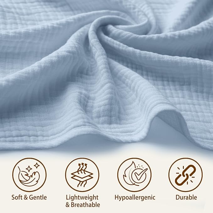 100% Organic Muslin Cotton Car Seat Cover 35 x 50 Inches Soft Touch Breathable Canopy, Protective Car Seat Cover Baby All Seasons Lightweight Car Seat Cover Travel Comfort (Blue)