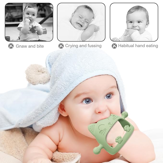 Baby Teethers 0-6 Months,Teething Toys for Babies 0-6 Months,Never Drop Baby Chew Toys for Teething Relief,Infant Hand Teether Pacifiers for 0-6 Months,Ideal Baby Toys Gifts for New Moms(Cartoon Cat)