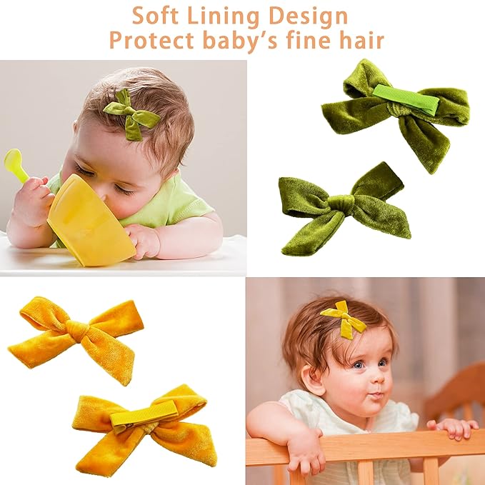 Yxiang 24PCS Velvet Hair Clips and Barrettes for Baby Girls, 4 inches Hair Bows Fully Lined Non Slip Barrettes Christmas Hair Accessories for Toddler Kid Little Girl (12 Pairs)