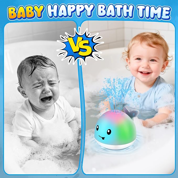 Gigilli Baby Bath Toys, Magnetic Rechargeable Light Up Whale Bath Toys for Kids Ages 1-3, Toddler Bathtub Pool Water Toy Sprinkler, 1 Year Old Boy Girl Gifts, Babies 6-12 Months Easter Basket Stuffers