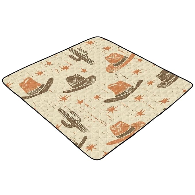 Baby Play Mat Desert Cowboy Hat and Cactus 50 x 50 Playpen Baby Mats for Floor Play Gym Crawling Mat Non-Slip Cushioned Playmat for Infants, Babies, Toddlers