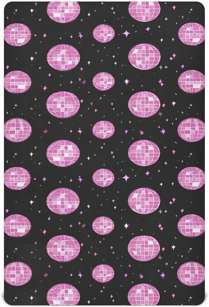 Baby Crib Sheet Pink Groovy Disco Ball Crib Mattress for Boys and Girls Playard Sheet Soft Breathable Fitted Baby Mattress Cover 52x28in