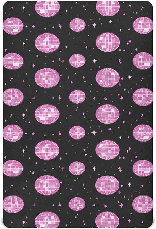Baby Crib Sheet Pink Groovy Disco Ball Crib Mattress for Boys and Girls Playard Sheet Soft Breathable Fitted Baby Mattress Cover 52x28in