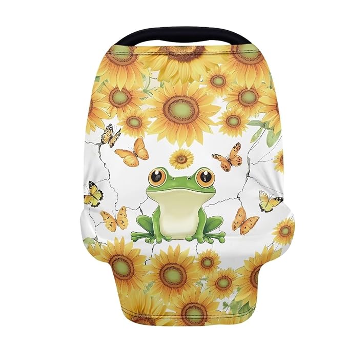 AFPANQZ Sunflower Frog Nursing Cover Breastfeeding Scarf Baby Car Seat Covers Infant Stroller Cover Carseat Canopy for Girls and Boys Lightweight Breathable for Outdoor Walking Traveling