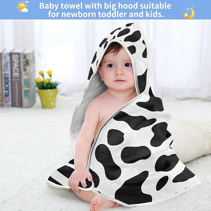 Cow Spots Baby Boys Girls Bath Towel Black White Baby Hooded Towels Newborn Toddlers Organic Cotton Washcloths Shower Beach Towel 35 x 35 Inch
