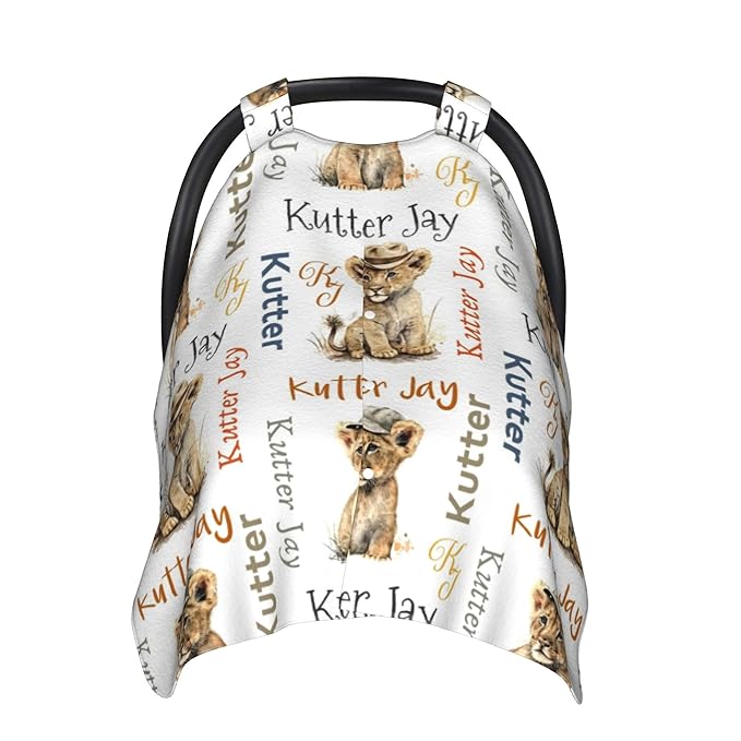 Personalized Winter Carseat Cover for Baby Custom Name Car Seat Canopy for Newborn Baby Boys Girls 2 in 1 Mom Nursing Breastfeeding Covers Lion Minky Baby Carrier Stroller Covers