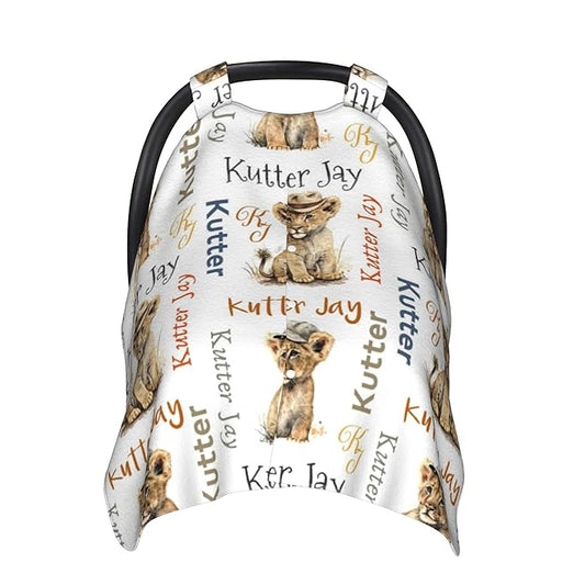 Personalized Winter Carseat Cover for Baby Custom Name Car Seat Canopy for Newborn Baby Boys Girls 2 in 1 Mom Nursing Breastfeeding Covers Lion Minky Baby Carrier Stroller Covers