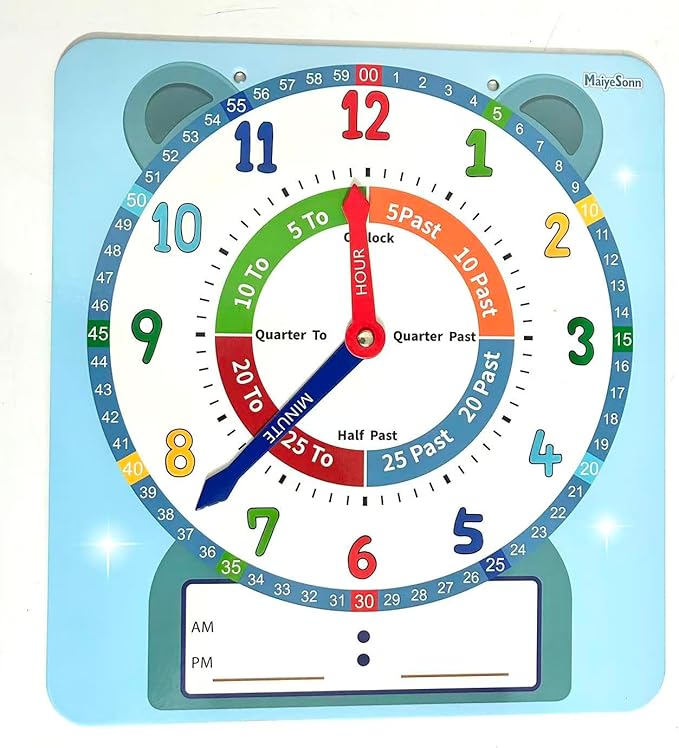 Teaching Clocks for Kids, Large Magnetic Writable Dry Erase Learning Clock with Pen,12" Teaching Demonstration Clock Learning Time to Tell Time for Kids Home School Classroom Supplies-Blue
