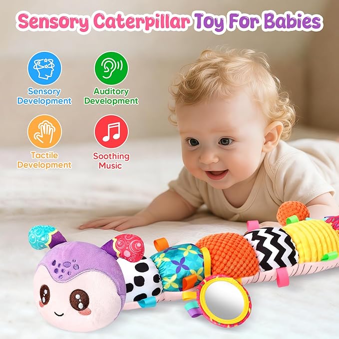 Musical Caterpillar Baby Toys 0-6 6-12 Months, Multi-Functional Sensory Tummy Time Toys for Newborn Infants Boys & Girls, Developmental Stuffed Animal Toys, Baby Shower & Baby Gifts