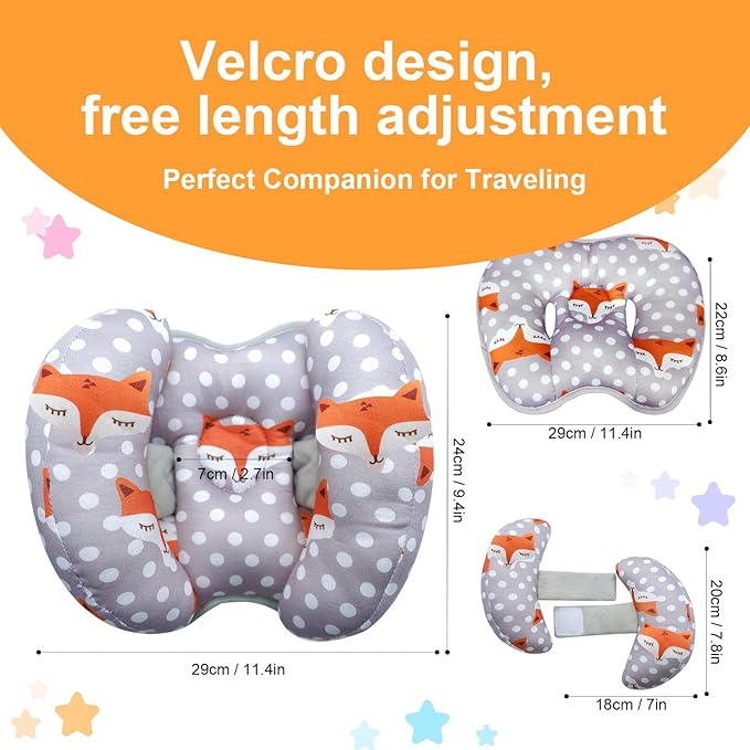 KAKIBLIN Baby Head Neck Support Pillow, 2 in 1 Banana Neck Pillow for Baby, Travel Pillow for Stroller Neck Support for Newborn, Adjustable Pillow for Head