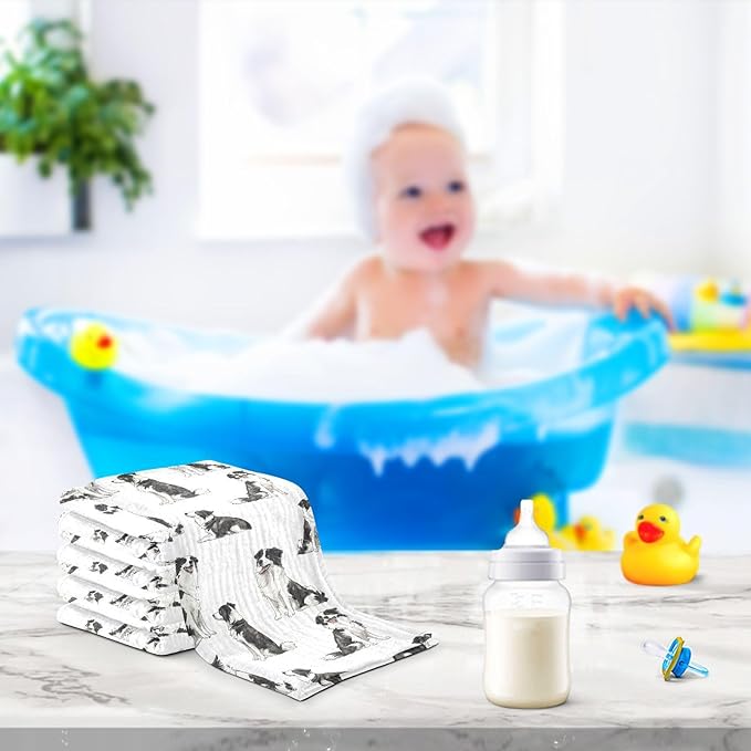 vvfelixl Border Collies Poses Baby Burp Cloths Baby Muslin Washcloths for Boys Girls Cotton Babys Face Towel for Newborn Infants Soft and Absorbent 11.8 X 11.8 in, 5 Pack