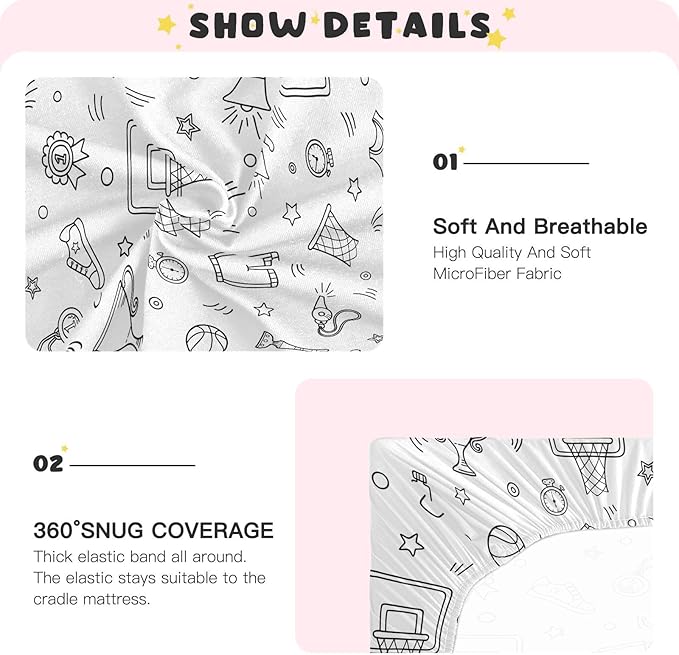 Fitted Crib Sheets Basketball Sport Stretchy Portable Playard Sheets for Baby Toddler, Breathable Soft Mini Crib Mattress 39 x 27 in for Boys and Girls
