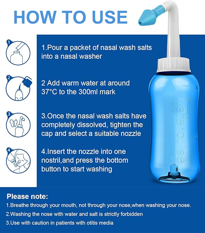 Nasal Shower, Nose Rinse and Nose Cleaner, Nose Shower Children Blue, Includes Temperature Measurement Sticker, Easy to Clean Nose Rinse Can for Adults and Children for a Free Nose Neti Pot