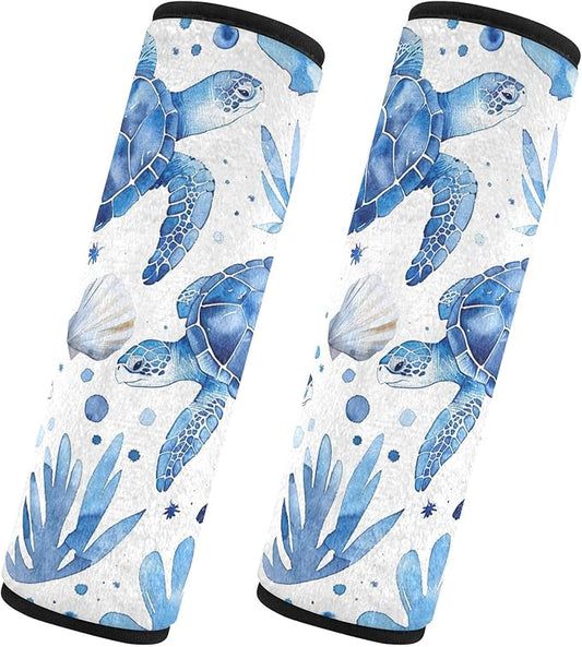 CHIFIGNO 2Pcs Seat Belt Covers Watercolor Blue Turtles and Shells Car Seat Strap Pads Cute Seatbelt Shoulder Pad for Adults Women Kids