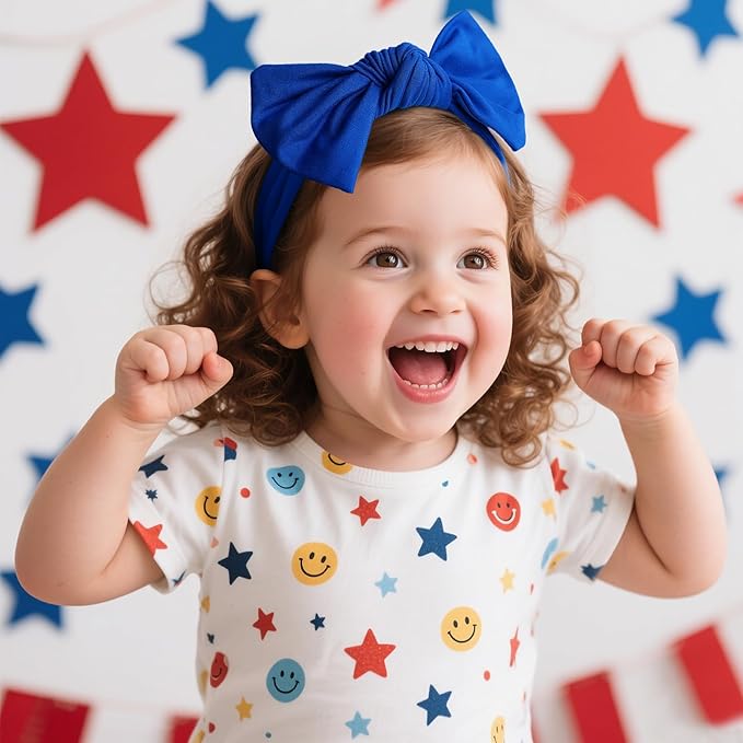 LemonSpace Handmade 4th of July,Police Day Baby Bows Premium Stretchy Soft Newborn Infant Baby Girls Boys Wraps Toddler Headbands Trendy and Classic Designs(Blue Red)