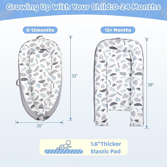 Baby Lounger, Baby Lounger for Newborn 0-24 Months, Premium Soft & Breathable Infant Lounger, Pure Cotton Baby Nest for Boys & Girls, Portable Newborn Lounger for Travel and Home.