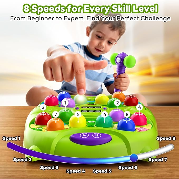 Whack Mole Game for Kids, Idea Gift for 3-12 Year Old Boys and Girls, Interactive Pounding Toy with 2 Hammers, Lights & Sounds, 3 Game Modes Educational Toy for 3 4 5 6+ Year Old Boys- Green