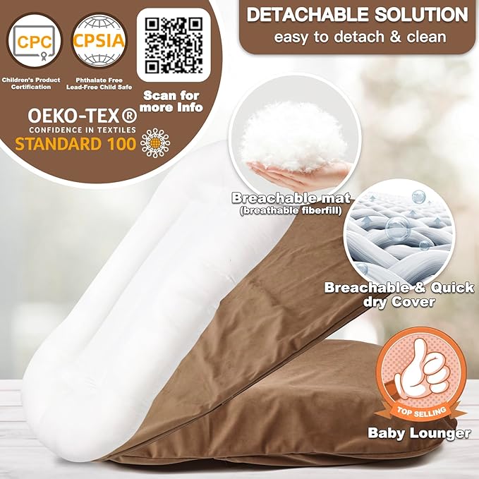 Baby Lounger - Snuggle Cozy Me Infant Lounger for Newborn 0-12 Months, Flannel Cover，Portable Breathable & Soft Baby Nest Lounger for Home and Travel - Coffee