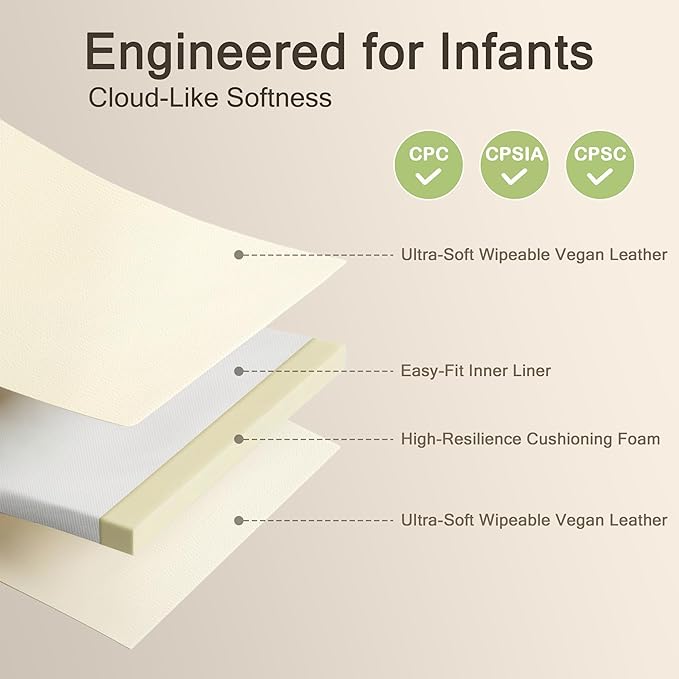 Vegan Leather Baby Play Mat, 79x59 Thicken Foam Play Mat for Infants and Toddlers, Padded & Cushioned Playpen Mat for 79x59 Playpens, 1.2" Thick, Cream