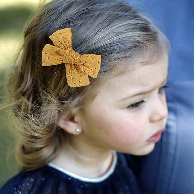 3.2'' Girls Yellow Linen Hair Bows Clips - Alligator Clips Hair Accessories for Little Girls, Toddlers, Kids, and Teens