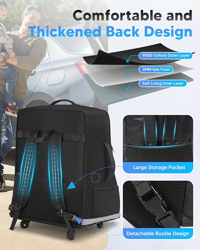 Car Seat Travel Bag for Airplane with Swivel Wheel, Extendable Height Padded Carseat Travel Backpack Large Storage Bag, Baby Infant Booster Seat Bags for Air Travel