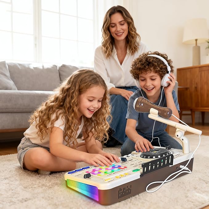 Toddler DJ Mixing Table, Kids Mixer Board with Turntable, Game Mode and Microphone, Gift for 3 4 5 6 Years Old Boys Girls - Baby DJ Set