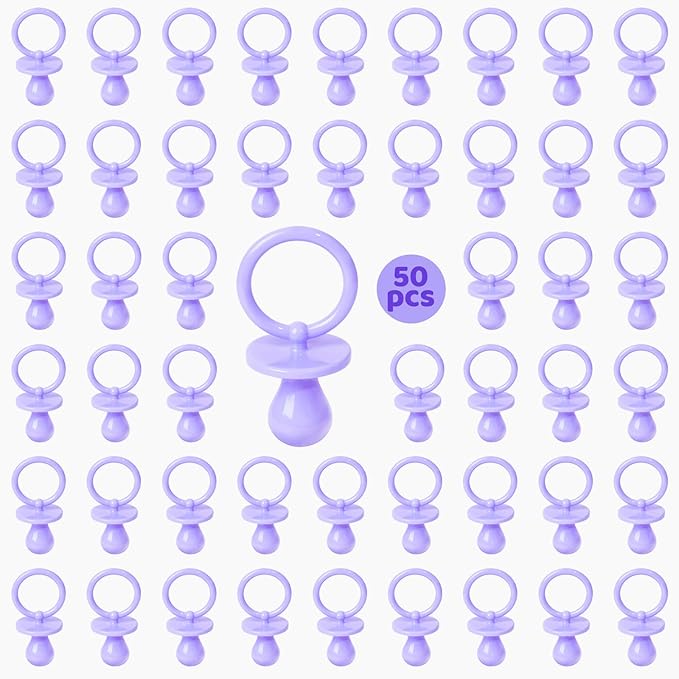 50 Pacifiers for Baby Shower Game Girl, 2.75’’ Plastic Pacifiers Baby Shower Game, Bulk Baby Shower Pacifiers for Gender Reveal Baby Shower Decoration DIY, Table Scatter, Baby Shower Favors (Purple)