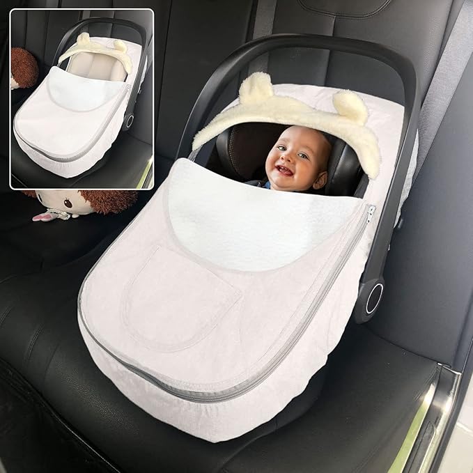 Baby Car Seat Cover,Winter Car Seat Cover for Babies,2 in 1Universal Infant Car Seat Cover for Boys & Girls-Keeps Babies Warm and Cozy,Zipped Baby Carseat Cover Fit for All Season