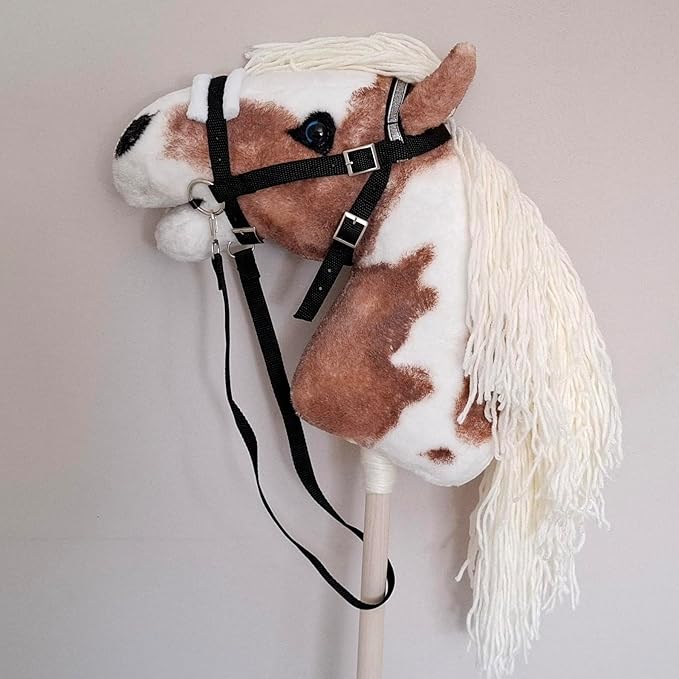 Hobby Horse Pinto Paint A3 Realistic Horse on a Stick with Open Mouth for Children 4 Years