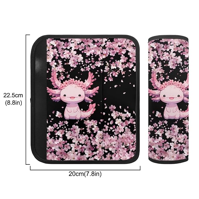 Biyejit 2 Pack Baby Car Seat Belt Covers, Cherry Blossom Axolotl Car Seat Strap Covers for Boys Girls, Soft Car Seat Neck Cover, Newborn Car Seat Straps Shoulder Protectors