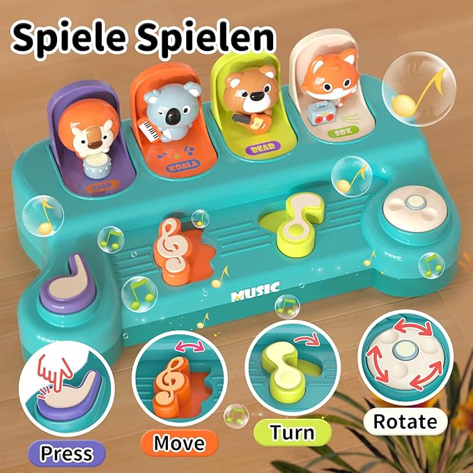 usrela Cause and Effect Toys for 1 Year Old Boy Girl, Baby Musical Toys 12-18 Month, Interactive Pop up Animal Toy for 12-24 Month Old, STEM Birthday Gift for Toddler Toys Age 1-2