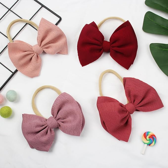 YanJie Baby Girls Nylon Headbands Newborn Bows Handmade Hair Bows Hairbands Hair Accessories for Newborn Infant Toddlers Kids (pink-wine)