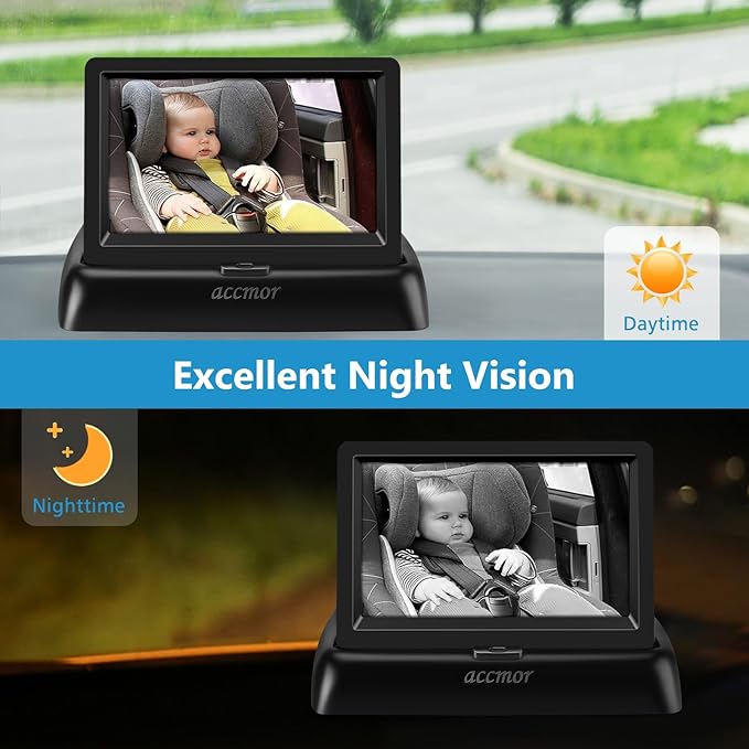 Accmor Baby Car Mirror for Back Seat Rear Facing, Night Vision Function Safety Car Seat Camera Monitored Mirror
