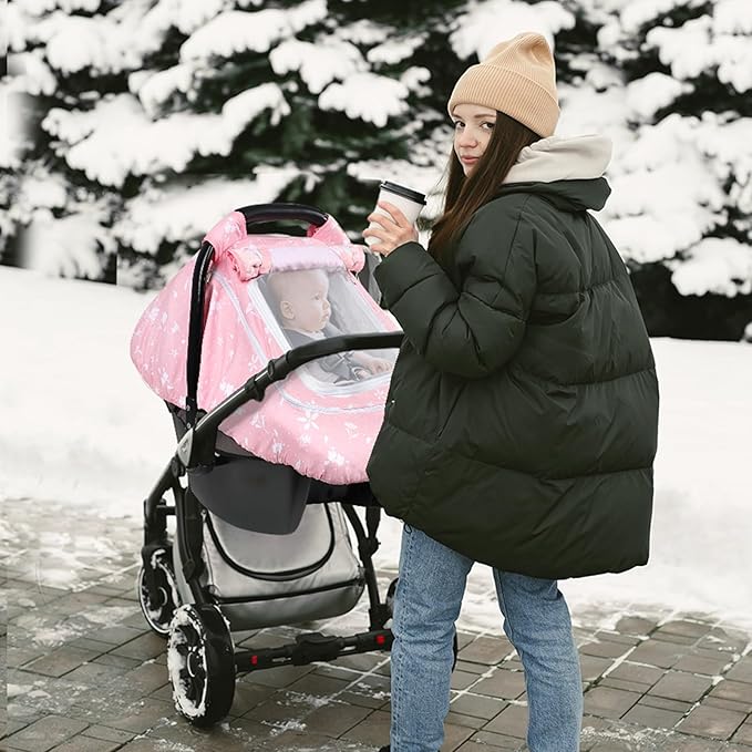 Baby Car Seat Cover for Girls, Infant CarSeat Covers with Mesh Man Fai Sky, Multi-Functional Newborn Canopy Breathable for Summer Winter, Windproof & Universal Fit, Flower