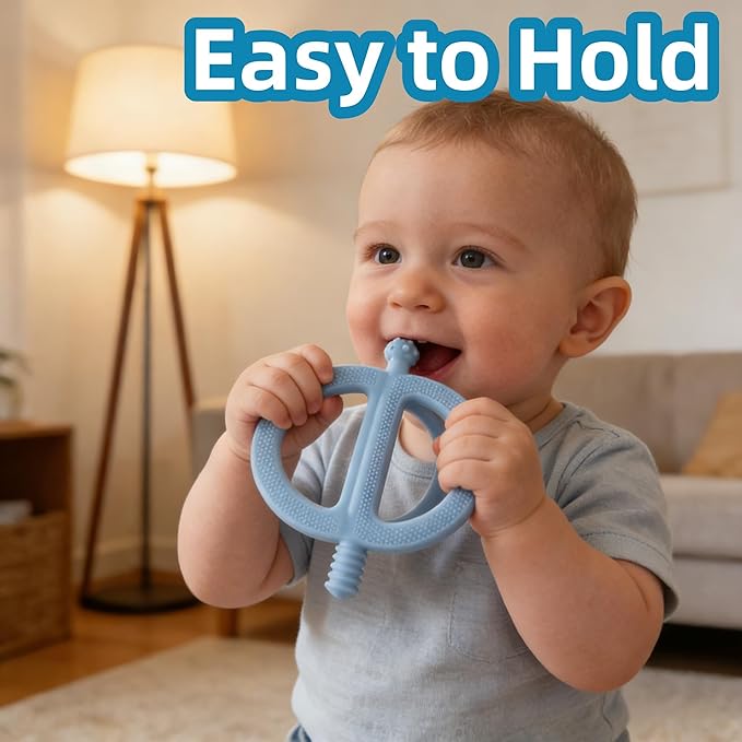 Baby Teething Toys Easy to Hold - 100% Food Grade Silicone Teething Ring for Babies 0-18 Months - BPA Free Teething Pain Relief for Infants 3-6-12 Months,Blue&Teal