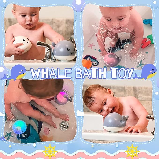 Gigilli Baby Bath Toys, Bath Toys for Kids Ages 1-3, 1 2 3 Year Boy Girl, Easter Basket Stuffers Baby 6-12-18 Months, Light Up Whale Bath Toy Sprinkler Toddler Birthday Bathtub Fountain Pool Water Toy